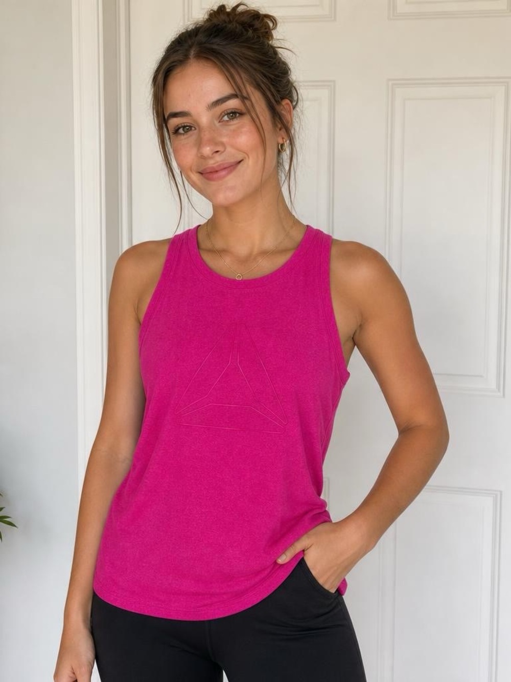 Reebok Fuchsia Racerback Tank - Scoop Neck Workout Top